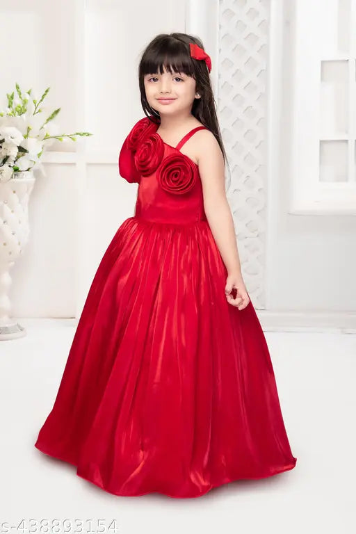 Trendy red sari dress for kids party fashion