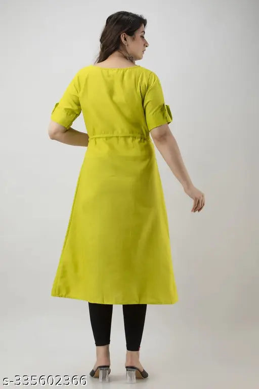 Yellow printed kameez dress with side pockets