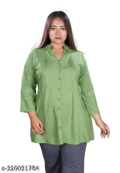 Rayon plus size tunic tops for women - solid pattern, three-quarter sleeves, available in XL, XXXL, and 5XL