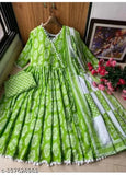 Rayon Anarkali suit, printed net with pompom border, hand-washable, 3-piece set including dupatta