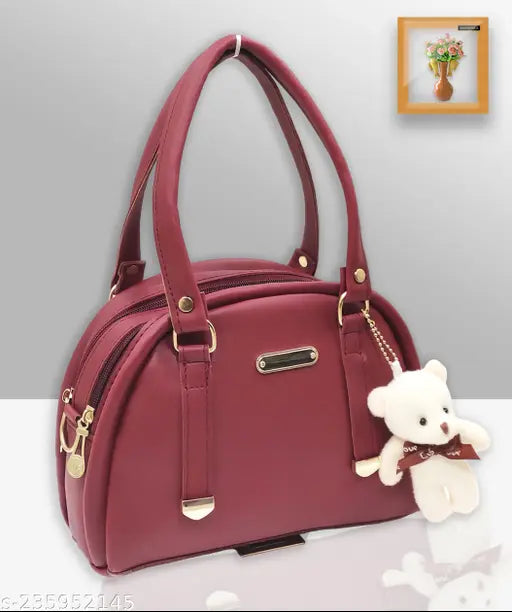 Purple leather tote with handle, large compartment, zip closure