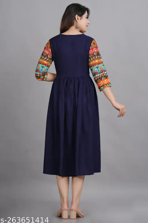A trendy, rayon a line maternity dress with zipper detailing