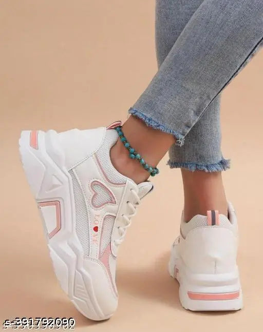 Modern Girls EVA Solid Net Striped Sports Shoes, breathable air mesh upper, lace-up fastening, made in India (Size: IND-4/Size: 3)