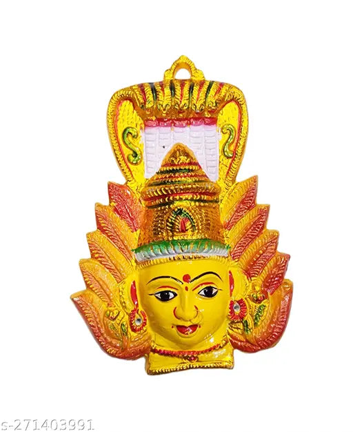 Yellow brass god idol, Aluminum Lakshmi Durga Amman Gowri Amma Varalakshmi Diwali Pooja Face 10 inch size for festive celebrations