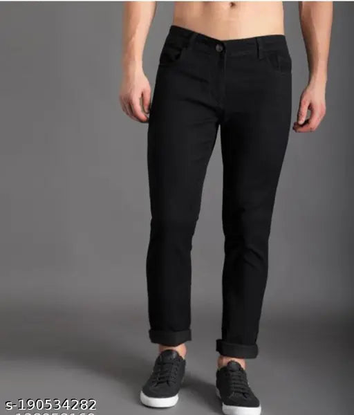 Dark blue denim men's jeans slim fit casual style