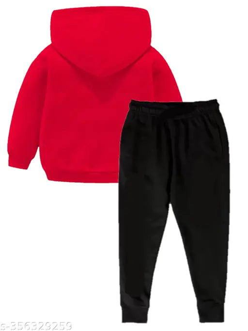 Boy's and Girl's Winter Cotton Sweatshirt Hoodies Pant Set, RED, pack of 1