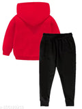 Boy's and Girl's Winter Cotton Sweatshirt Hoodies Pant Set, RED, pack of 1