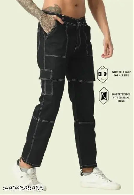 Jeancherry Regular Fit Cotton Blend Black White Pocket Denim jeans - Comfortable stretchable 51-B fabric for men's casual, party, and office wear. Solid pocket design, high durability, and versatile style. Sizes: 28 (28in waist, 40in length), 30 (30in waist, 40in length), 32 (32in waist, 40in length). Made in India