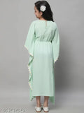 Mint green kaftan dress for girls, long sleeves, regular fit