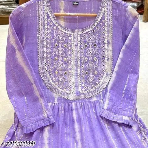 Purple Lurux printed cotton long sleeve kurti, ideal for women's party wear with included dupatta
