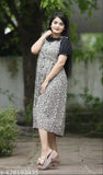 FloraPuff Elegance Viscose Rayon Dress - Floral print, puffed sleeves, knee-length, India