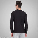 Black/Gray men's full sleeve t-shirt, regular fit, stylish solid design for men, boys. Durable polyester fabric, soft and odorless with anti-fading treatment. Available in sizes S, M, L, XL. Made in India