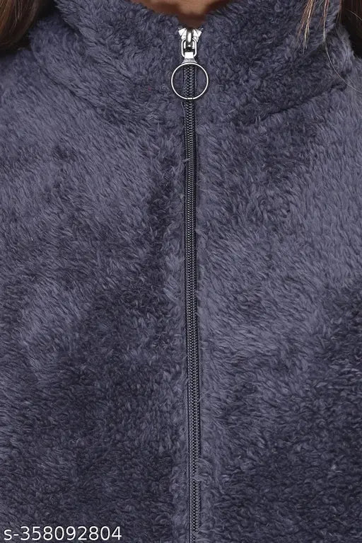 Purple wool-blend fur hooded sweatshirt with zipper, women's fur jacket style