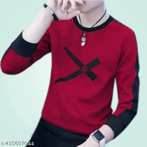 Cotton blend printed round neck full sleeves T-shirt for men, versatile style perfect for casual, formal, gymwear, and parties. Available in various colors such as yellow, red, maroon, black, white, grey, green, blue, seagreen, gold, etc. Made in India