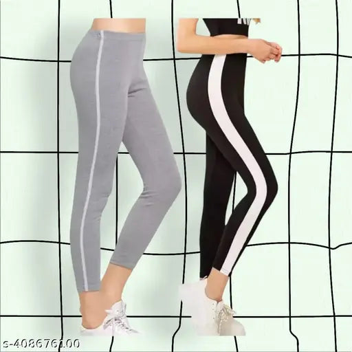 Cotton self-design track pants combo pack (2 pcs), soft, stretchable, sporty women's joggers from India