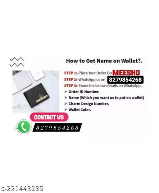 Trendy faux leather men's wallet, solid color with custom name, free size (10cmx10cm)