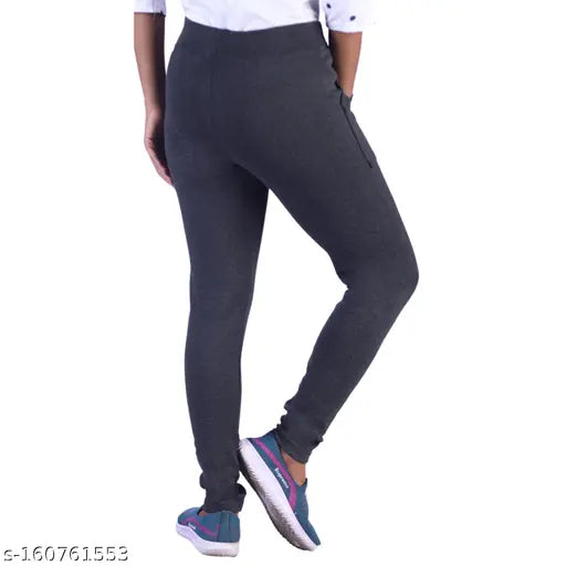 Recycled cotton-lycra L pocket jeggings for women - pack of three in solid colors, available in multiple sizes from 26-34 inches