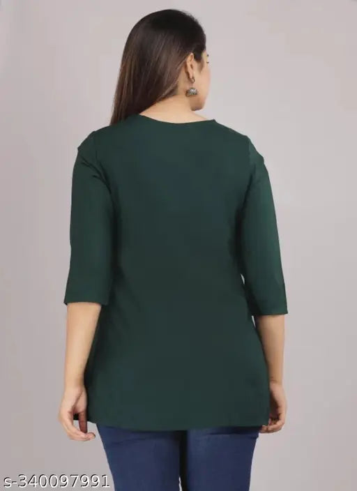 Rayon three-quarter sleeve embroidered net tops for women, Indian made