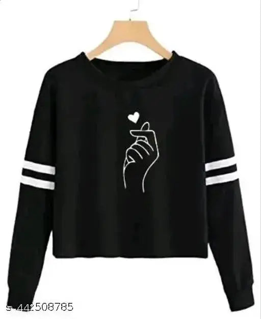 Women's trendy cotton blend crop top T-shirt, solid design, long sleeves, sizes S-XL (India origin)