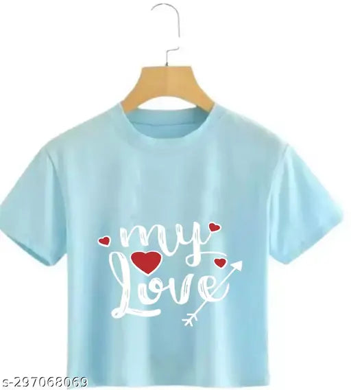 Trendy sky blue printed cotton crop top for women and girls, soft comfortable material