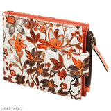 Faux leather pich orange loscco ladish wallet with 5 card slots, ID slot, and chain pocket, originating from India