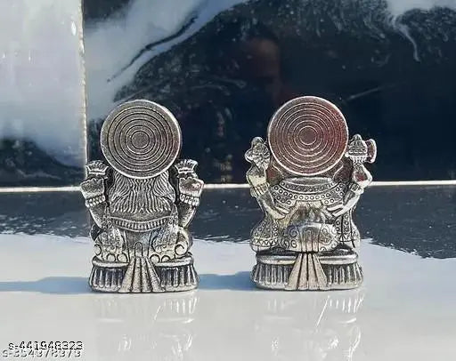 Metal Goddess Lakshmi and Lord Ganesha idol set, Indian decorative showpiece for home or office (5cmL x 8cmH x 3cmB)