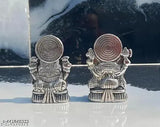 Metal Goddess Lakshmi and Lord Ganesha idol set, Indian decorative showpiece for home or office (5cmL x 8cmH x 3cmB)