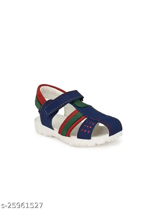 Blue leather boys' sandals, PVC soles, velcro fastening - fashionable floaters for kids, Tuskey