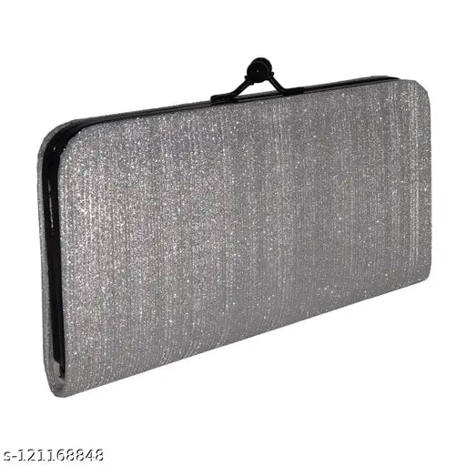 Glittery gray clutch purse with flap closure
