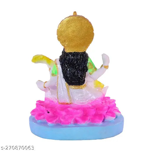 Marble Saraswati Idol Decorative Showpiece, 5cm Indian Hand-Painted Statue for Puja