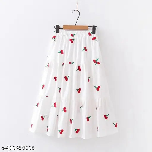 Women's white skirt with floral print and ruffled hem