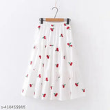 Women's white skirt with floral print and ruffled hem