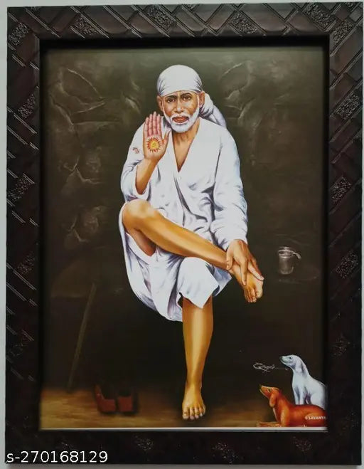 Synthetic resin Sri Shirdi Sai Baba 9x12 inches wall hanging, Indian devotional art