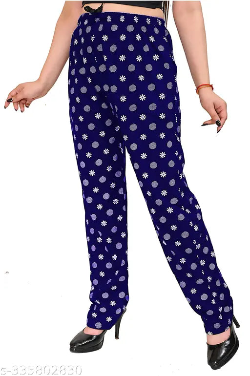 Blue and purple patterned cotton women's nightwear pants