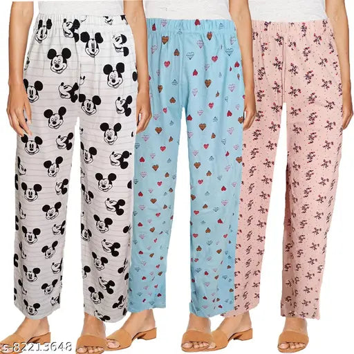 Pink and blue night pants, printed with Minnie Mouse design