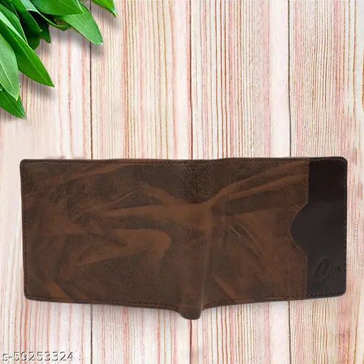 Brown trendy leather wallet, high-quality classic design, 2 compartment, free size (10cm x 2cm), genuine leather, hand-stitched, Indian origin