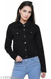 Black denim women's jacket, stylish and glamorous solid-colored piece, S, M, L, XL sizes available