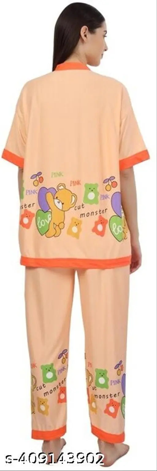 Cotton blend printed night suit set for women, perfect for lounging and cozy sleep in classic Indian designs