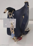 Blue leather satin sling bag, lightweight, adjustable strap