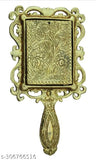 Gold-plated traditional square metal mirror, Indian handicraft showpiece, 6cm x 12cm x 18cm