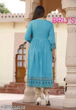 Charvi Ensemble printed rayon kurta, long-sleeved, festive design for girls and women. Indian Rayon kurti with 3/4 sleeves and 44" length