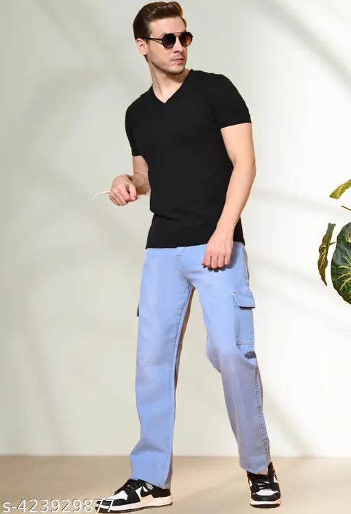 Sky Blue Denim Linaria Jogger Fit Baggy Jeans - Solid design, pre-shrunk, pill-resistant fabric, classic pocket design for effortless style