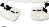 White and black stitched girls winter coats set with matching hats