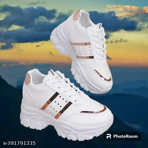 Kids girls mesh white casual shoes EVA sole, comfortable walking sneakers for girls and women, synthetic leather upper, lace-up fastening, size options available