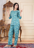 Pure cotton printed daily wear nightsuit, Indian-made women's pyjamas with three-quarter sleeves and good stitching quality