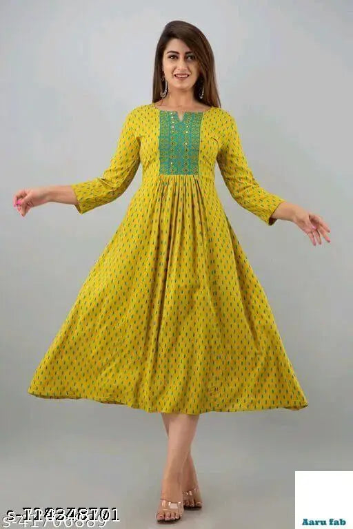 Rayon festive embroidery Anarkali, single-sized S and M with three-quarter sleeves, stylish Indian printed dress