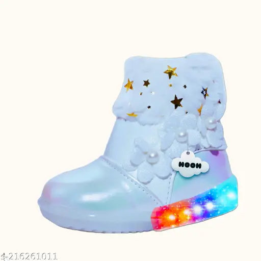 Canvas and rubber HooH_Baby LED shoes for toddlers, embellished net design, special gift for parties, festivals, or special occasions. Sizes: 9-12 Months - 7 Years, made in India