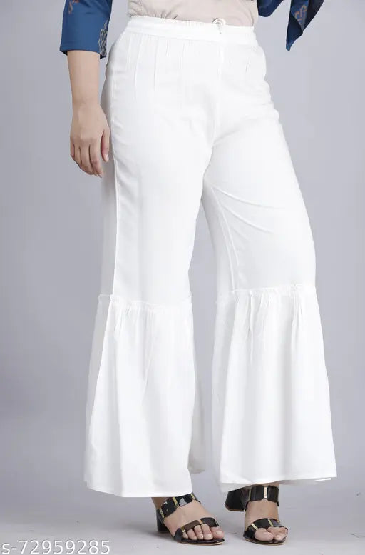 White rayon kurta with printed pattern, solid sharara bottom