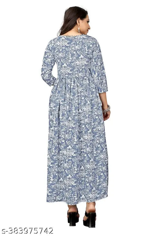 Floral printed crepe women's kurti, long length anarkali style