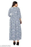 Floral printed crepe women's kurti, long length anarkali style